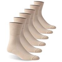 Facool Diabetic Socks Men Women, Comfort Smooth Toe Seam Sensitivity Extra Wide Medical Crew (Mid-Calf) Socks 6 Pairs Beige X-Large
