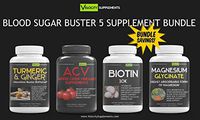 Blood Sugar Buster Supplement Bundle 5 Special - ACV Pills -Turmeric & Ginger Formula - Biotin 10k - Magnesium Glycinate