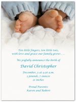 Blue Toes Birth Announcements - Set of 20