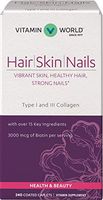 Vitamin World Hair, Skin and Nails Formula 240 caplets, Type I and III Collagen, 3000mcg Biotin, Antioxidant, Coated, Gluten Free