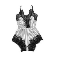 Sopzxclim One-Pieces Pajamas Women's Satin Sexy Strappy Lace Trim Sleepwear Lingerie Jumpsuit Romper Black