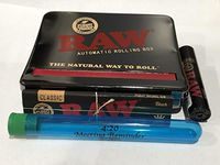 RAW Natural Unrefined Rolling Papers -Automatic Rolling Box - 110mm King Size with Free Accessories.