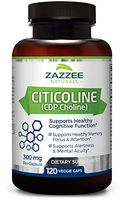 Zazzee Citicoline CDP Choline 300 mg, 120 Veggie Capsules, Vegan, Non-GMO and All-Natural, Pharmaceutical Quality, Contains Organic Stabilizers