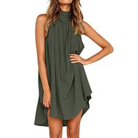 ✿HebeTop✿ Women's Elegant High Neck Sleeveless Cocktail Party Dress Green