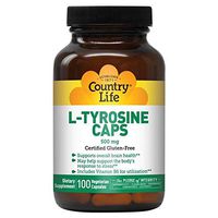 Country Life L-Tyrosine 500mg with Vitamin B-6, 100 Capsules, Amino Acid Supports Brain Health, Gluten-Free, Vegetarian