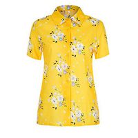 Meikosks Womens V-Neck Short Sleeve Blouse Floral Print Shirt Loose Plus Size Tunic Summer Tops Yellow
