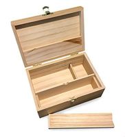 Green Goddess Supply Medium Solid Natural Pinewood Stash Box w/Latching Lid | Tobacco & Herb Storage Case | Rolling Jig, Adjustable Compartments, Rolling Paper Storage | 6 ¾ x 4 ¾ x 2 ¾ Inches