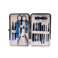 Professional Stainless Steel Chameleon Nail Clipper Travel & Grooming Kit Nail Tools Manicure & Pedicure Set of 15pcs with Luxurious Case(Blue)