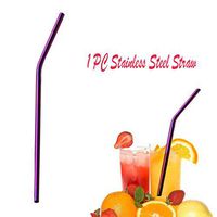Vinjeely Stainless Steel Metal Drinking Straws Bent Reusable Washable Colorful Straws, 267 Length, 6mm Diameter (Purple)