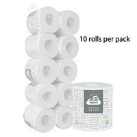 Toilet Paper Roll Kitchen Paper Hollow Roll Tissue Family Pack,10 Rolls Per Bag Raw Wood Pulp Soft,White-10×11.5cm