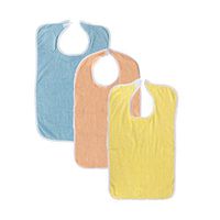 3 Pack Terry Adult Bib with Velcro Closure (Light Blue, Yellow, Peach)