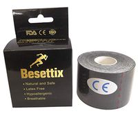 Besettix Premium Kinesiology Tape, Waterproof, Latex Free Athletic Sports & Recovery Tape for Pain Relief, Muscle & Joint Support, Breathable, Elastic Therapeutic Tape, 2" x 16.4' (Black Single Roll)