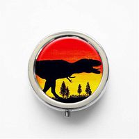 RhyNSky Dinosaur Silhouette - Animal Mini Portable Pocket Pill Box Case Holder for Purse, 3 Compartments, Silvery, C255