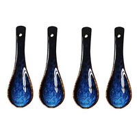 Nwn 4/6/10 Pieces Japanese Style Ceramic Soup Spoon Retro Ramen Bowl Soup Spoon Rice Spoon Creative Spoon Blue (Color : 4 Pieces)