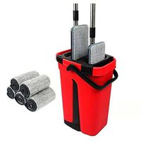 JYKOO Flat Mop Bucket Set, 2 in 1 Wash Dry Flat Mop System Floor Cleaner Mop Red with 5 Reusable Flat Mop Pads for Floor Cleaning