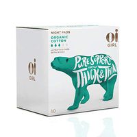 Oi Girl Organic Cotton Pads, Box of 10 Night Pads, Ultra-Thin and Winged, Individually-Wrapped