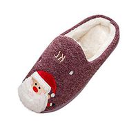 Theoylos Women's Christmas Slippers Platform Warm House Shoes Ladies Santa Cute Cotton Slippers Winter Indoor Slippers Purple