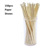 150pcs Gold Paper Straws Biodegradable Drinking Straws for Juices Party Supplies Decorations