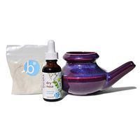 Baraka Sinus Complete Ayurvedic Care Kit - USA Handcrafted Dishwasher Safe Ceramic Neti Pot, 1 oz Essential Oil for Dry Nose, and 2 oz Mineral Salt Rinse for Cold Relief - Purple Color