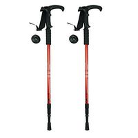 XIHAA Nordic Outdoor Three Section T Handle Hiking Trekking Stick 6061 Aluminum Alloy Adjustable, Ultralight for Travel Mountaineering(1 Pair),Red