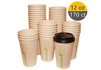 12 OZ[16 OZ]Compostable Disposable Hot Coffee Paper Cups 100% Biodegradable Bamboo Fiber With Lids,170[130]Counts,170 (12OZ,170CT)