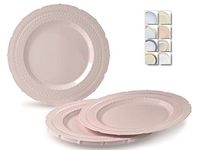 " OCCASIONS" 40 Plates Pack, Extra Heavyweight Disposable Vintage Wedding Party Plastic Plates (11'' Dinner Plate, Chateau in Blush/Dusty Rose Pink)