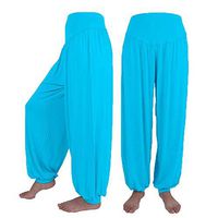 Meikosks Womens Cotton Soft Yoga Elastic Loose Casual Bottoms Sports Dance Harem Pants Light Blue