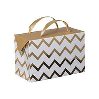 Gold Chevron Paper Gift Bag Box–Foldable Party Favors Foil Stamped Treat Bags with Ribbon Handles for Baby Shower, Holiday and Birthday Parties 7"X 3.5"x 4.75” (6 Pack)