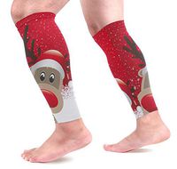 LEVEIS Christmas Reindeer Red Compression Sleeves 1 Pair, Leg Performance Support for Shin Splint Calf Pain Relief Men & Women Guards Sleeves for Running Cycling