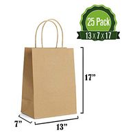Brown Kraft Paper Gift Bags Bulk with Handles 13 X 7 X 17 [25Pc]. Ideal for Shopping, Packaging, Retail, Party, Craft, Gifts, Wedding, Recycled, Business, Goody and Merchandise Bag