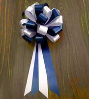 Navy Blue & White Pull Bows - 8" Wide, Set of 6, Easter, Wedding Pew Bows, Reception, Birthday, Anniversary, Party Decoration, Christmas, Fundraiser, Classroom, Gift Basket, Presents