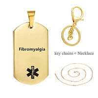 LiFashion LF 316L Stainless Steel Sos Emergency ICE Fibromyalgia Medical Alert ID Dog Tag Pendant Necklace Caduceus Keychain for Men Women Gold