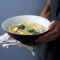 ZSQAI Ceramic Style Udon Noodles Bowl, Creative Fruit Salad Bowl Retro Deep Soup Bowl