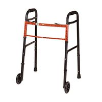 DMI Lightweight Aluminum Folding Walker with Easy Two Button Release, 5 Inch Wheels, Adjustable Height, Black/Copper Swirl