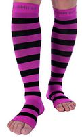Doc Miller Open Toe Compression Socks 1 Pair 15-20 mmHg Firm Graduated Support for Circulation Surgery Recovery Varicose Veins POTS (Pink-Blk, XL)