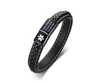 VNOX Medical Alert Emergency Jewelry-Customize Braided Genuine Leather Cuff Bangle Bracelet for Men Women