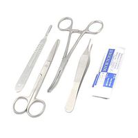 WDL 4 PCS Premium Grade CARMALT Forceps Curved 6.25" + Operating Scissors Sharp Blunt 5.5" Straight + ADSON Dressing Forceps Serrated 4.75" + Scalpel Handle #4 with 5 Blades #22