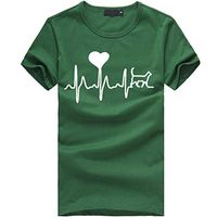 EAZsyn8 Women's T- Shirts Leaf Print O-Neck Short Sleeve Tees Casual Wild Lightweight Tunics Tops (M, A2~Green)