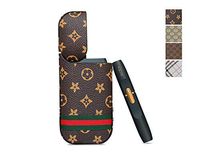 [Cover for IQOS 2.4/2.4 Plus] Electronic Cigarette PU Case Holder Pocket Charger Case Full Protective Case from Impact, Dust, Scratch (Brown-Flower)