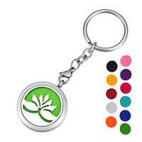 HOUSWEETY Aromatherapy Essential Oil Diffuser Key Chain - Stainless Steel Locket Keychain,11 Refill Pads(Engraving)