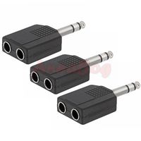 3x 6.35mm Stereo Plug Adapter to 2-way 6.35mm Mono Jack Headphone Y Splitter
