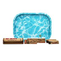 Zig Zag Unbleached Rolling Papers (1 Pack King Size Slim and 1 1/4), RAW Roll Up Tips (2 Packs), 110mm Roller, Leaf Lock Gear Travel Rolling Tray (Ripple) – 6 Items – Bundle