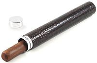 Brown Croco Leather One Finger Aluminum Cigar Tube