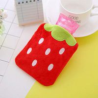 MeterMall New Cute Cartoon Warm Water Bag Explosion-Proof Plush Cover Hand Warmer About 14.5x10.5 Strawberry