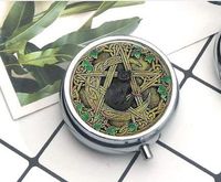 Compact 3 Compartment Medicine Case, Pill Box for Pocket or Purse Pill Box Decorative Pill Case with Gift Box Black Cat Wicca