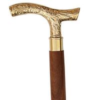 ONE Handmade Cast Brass Designer Handle Victorian Walking Cane Wooden Walking Stick 36 x 6 x 2 Inches Golden/Brown