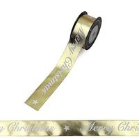 16mm 25mm Printed Merry Christmas Ribbons Gold Sliver Satin Ribbon for Christmas Decoration DIY Gift Wrapping 5yards/lot,25mm Gold