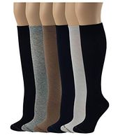 Differenttouch Compression Socks for Women (6 Pairs),Moderate 15-20 mmHg Compression Knee High Stocking (Assorted Solid Color)