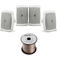 Yamaha NS-AW150WH 2-Way Outdoor Speakers - White (4 Seapkers + AmazonBasics Speaker Wire)