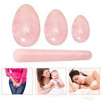 CHARMINER Yoni Eggs Stick, 3 Pcs Drilled Natural Rose Crystal Quartz Jade Eggs + 1 Pcs Massage Stick for Kegel Exercise 4pcs Set